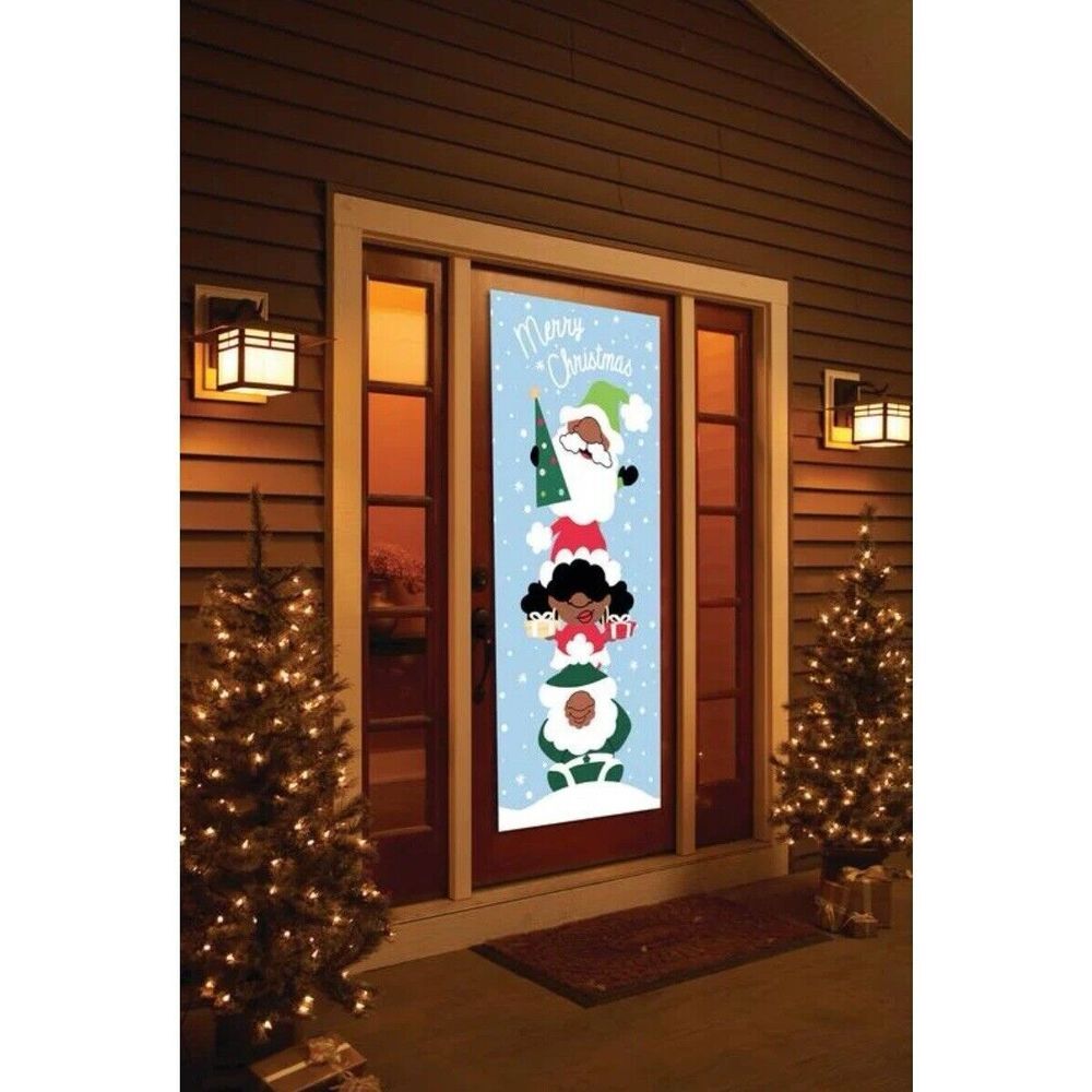 Black Paper Party Christmas Gnomies Door‎ Cover Decoration, 30" x 72"